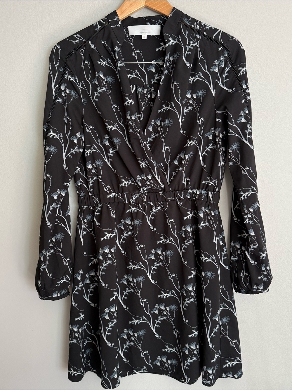 Thakoon Addition Women's 10 Dress Floral Black Long-Sleeve Short Dress